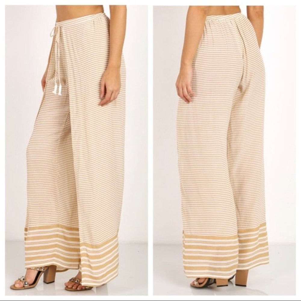 SOLD Faithfull The Brand Montero Pants white / yellow flowy pants striped tie - Picture 2 of 8